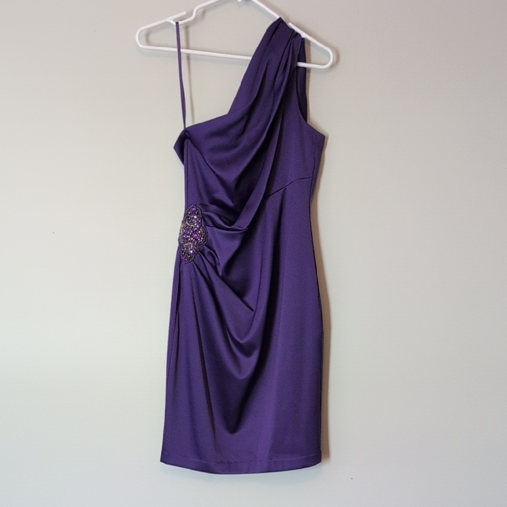 Jessica Howard | One-Shoulder Purple Embellished Dress | 4